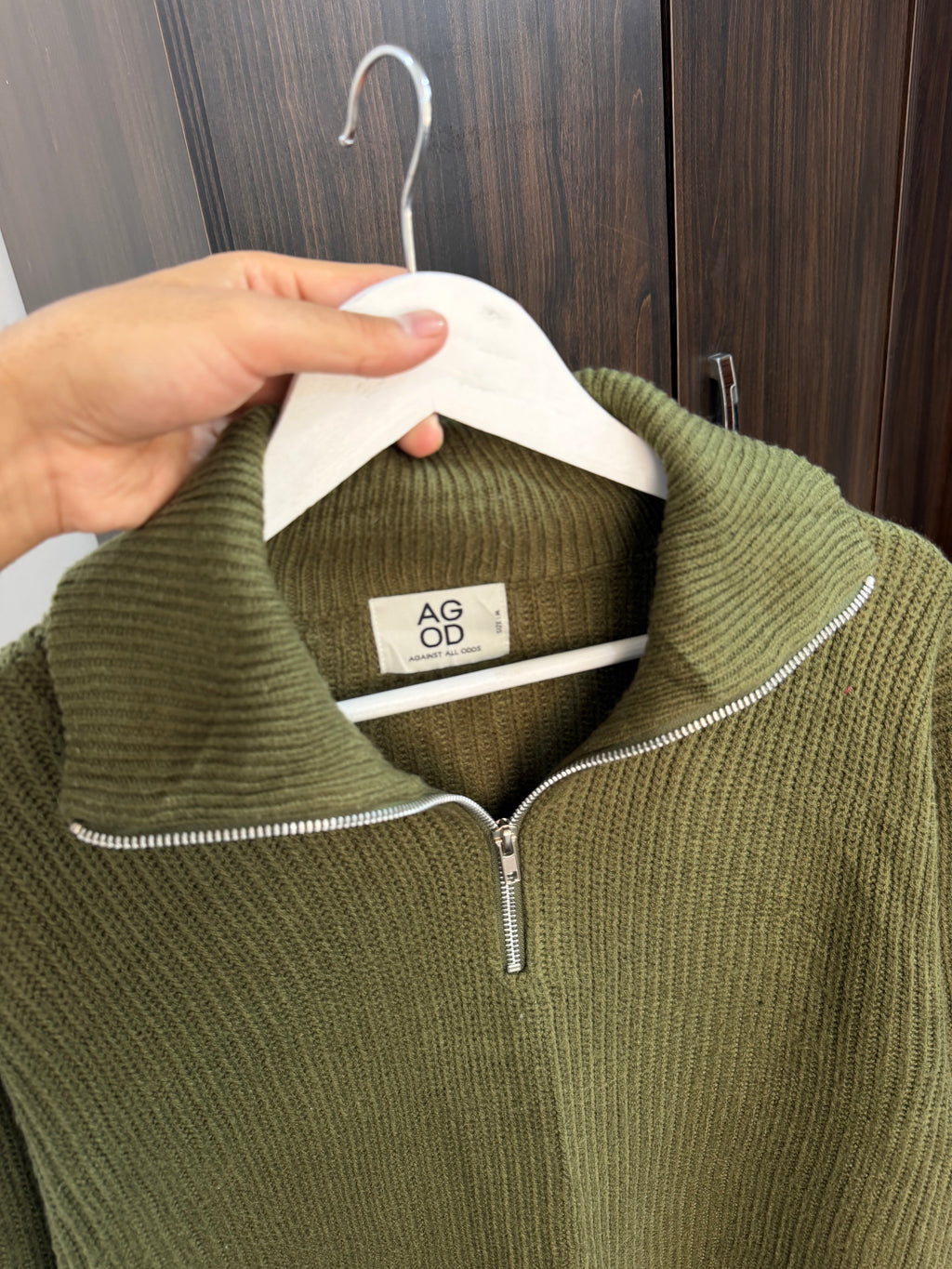 AGOD quarter zip green sweater