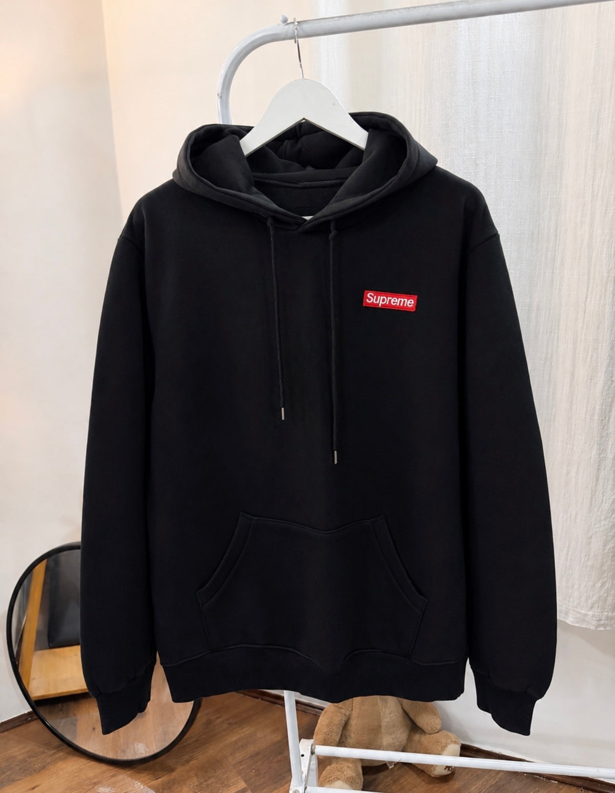 Supreme embroidered logo hoodie black