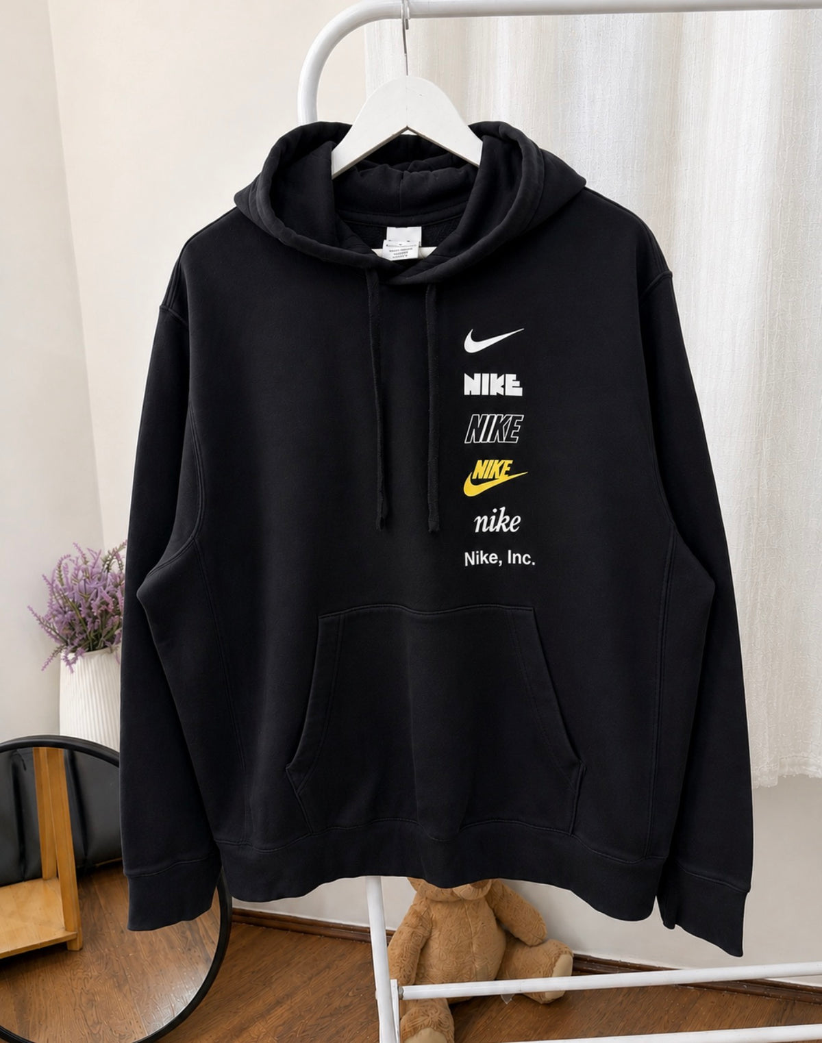 Nike multi logo black hoodie