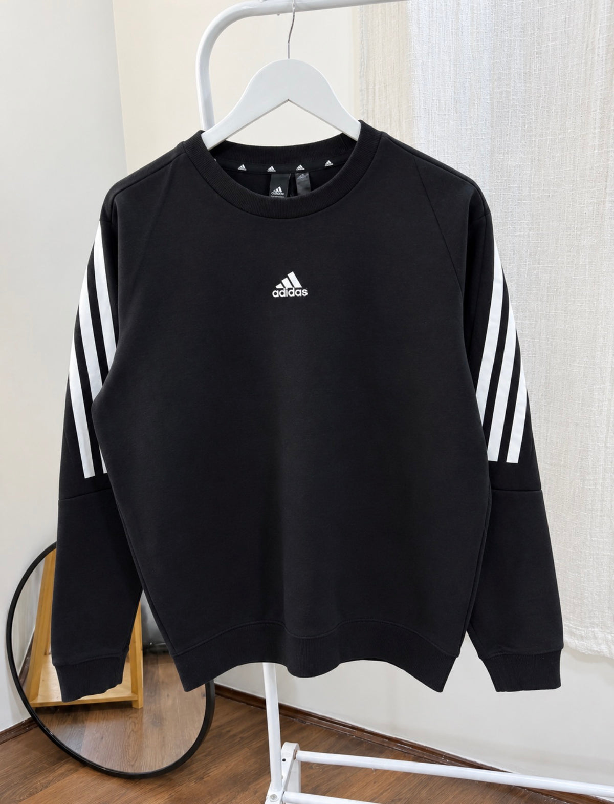 Adidas black three stripe sweatshirt