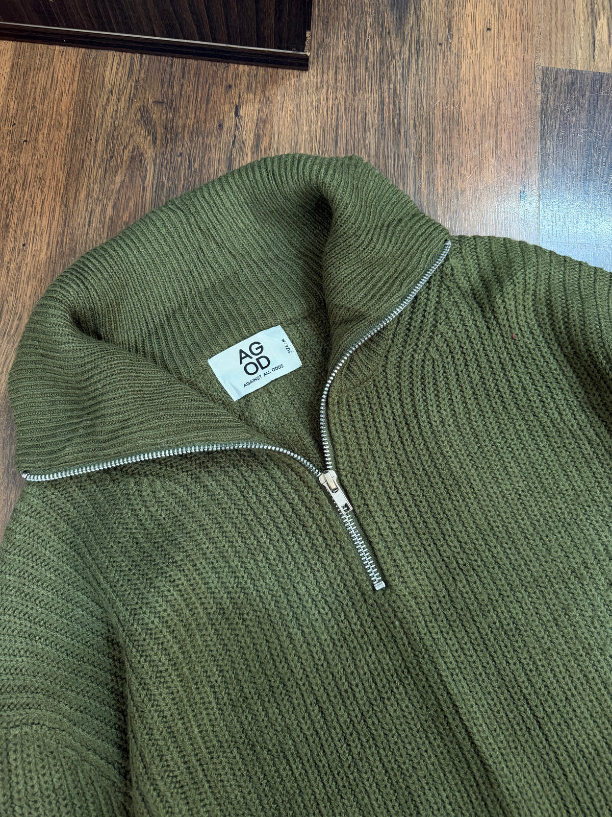 AGOD quarter zip green sweater