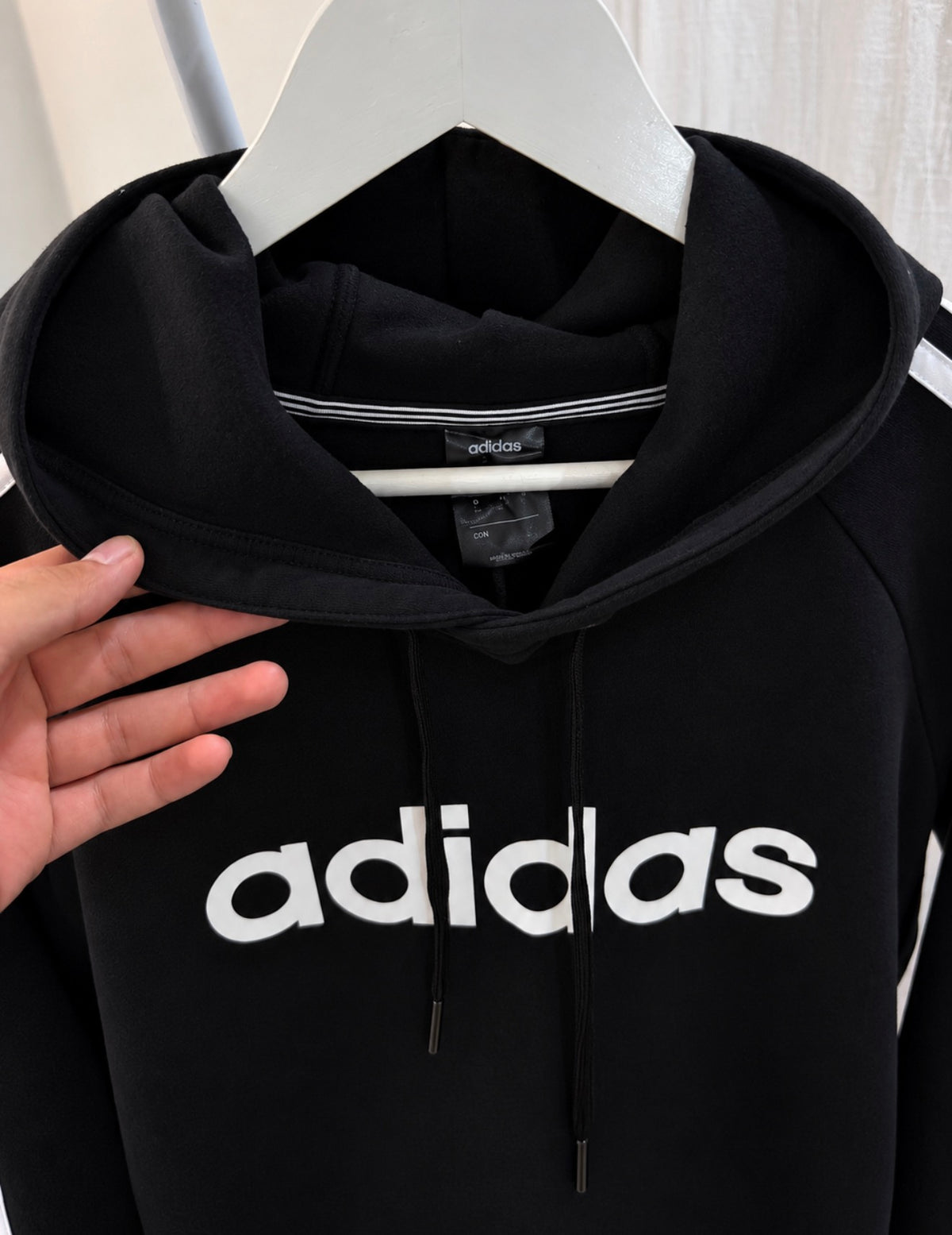 Adidas black three strap hoodie