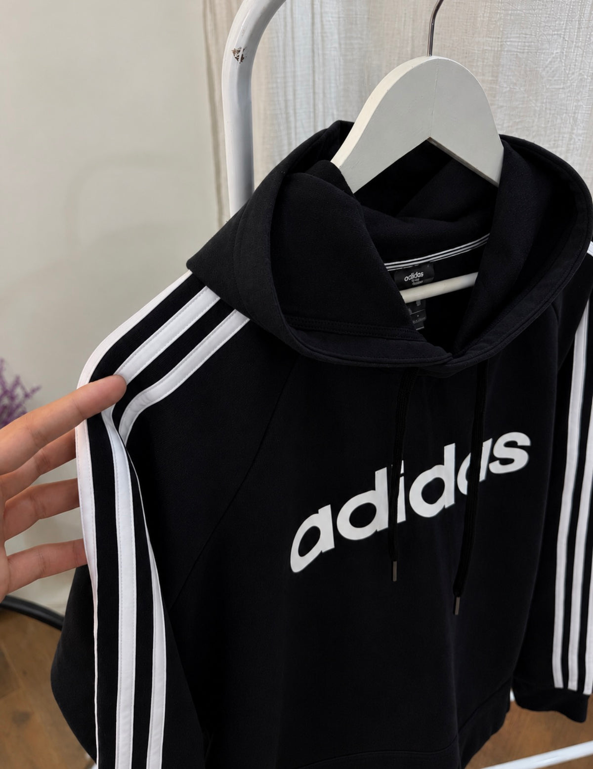 Adidas black three strap hoodie