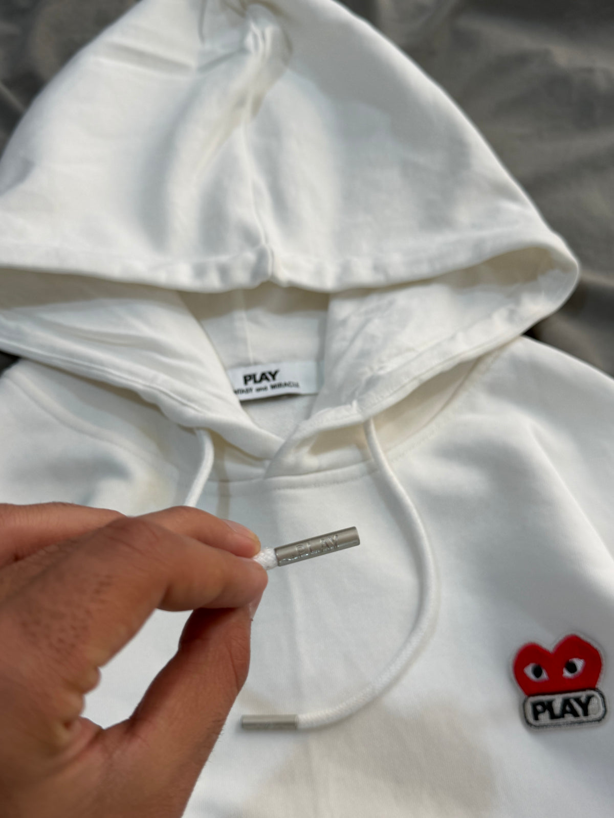 Cdg play white hoodie