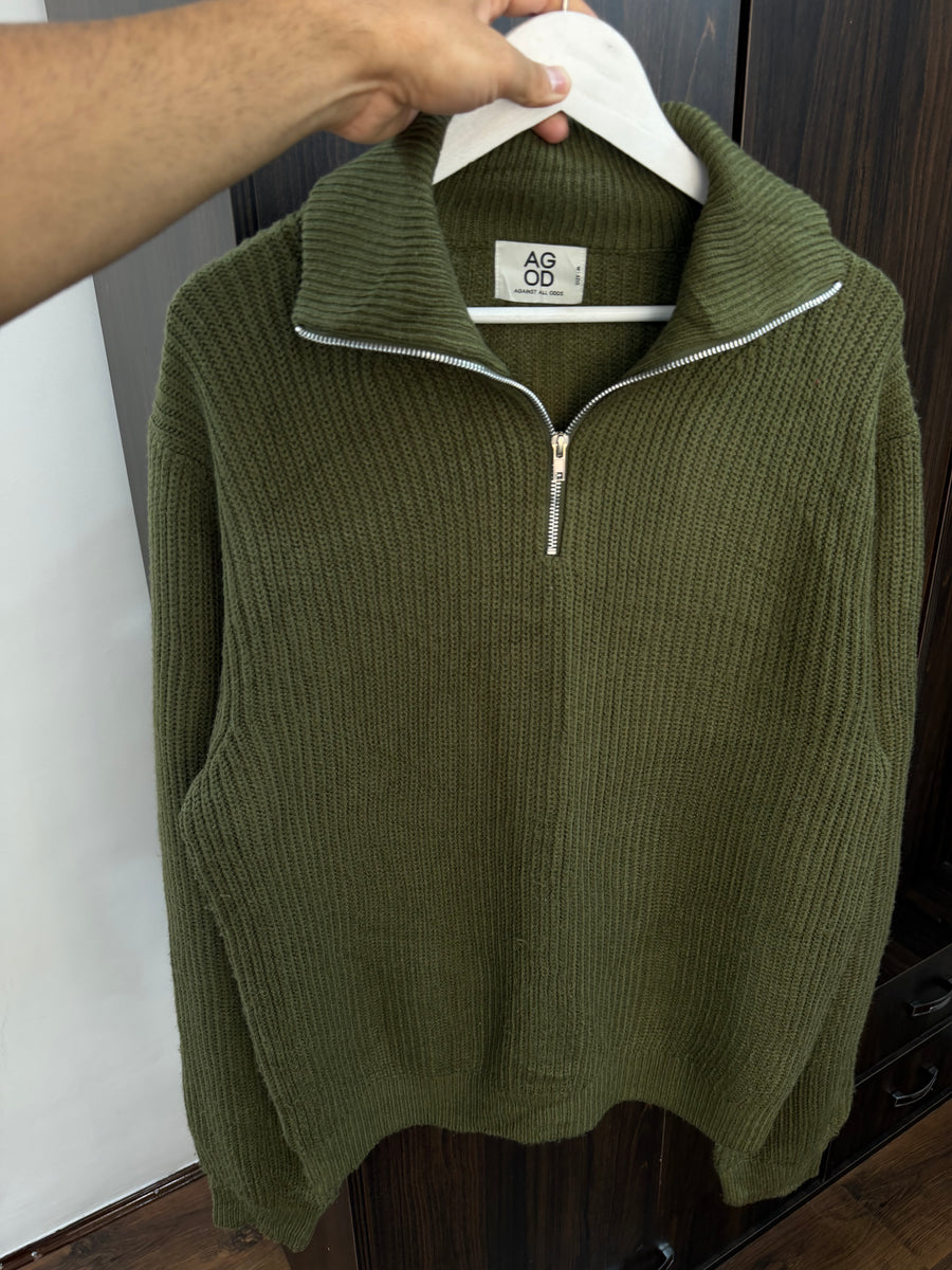 AGOD quarter zip green sweater